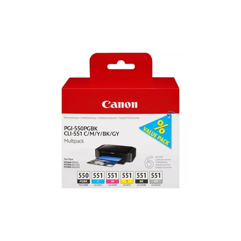 Canon PGI-550/CLI-551 PGBK/C/M/Y/BK/GY Multi Pack - Confezione da 6... Canon PGI-550/CLI-551 PGBK/C/M/Y/BK/GY Multi Pack - Confezione da 6...