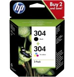 HP 304 - Confezione da 2 - colore (ciano, magenta, giallo), pigment...