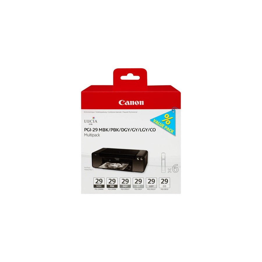 Canon PGI-29 MBK/PBK/DGY/GY/LGY/CO Multipack - Confezione da 6 - 36... Canon PGI-29 MBK/PBK/DGY/GY/LGY/CO Multipack - Confezione da 6 - 36...