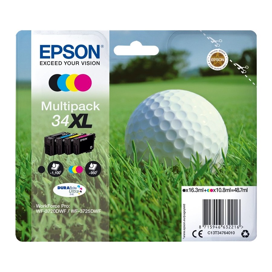 Epson 34XL - Confezione da 4 - XL - nero, giallo, ciano, magenta - ... Epson 34XL - Confezione da 4 - XL - nero, giallo, ciano, magenta - ...